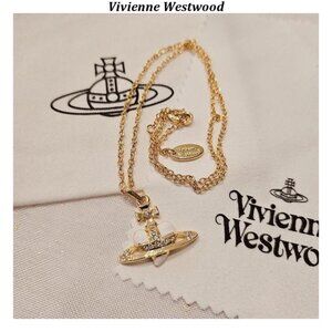 Vivienne Westwood Diamante white heart planet gold pendant chain necklace